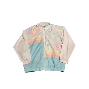 Teddi Sport Vintage 80s Floral Color Block Windbreaker Jacket - Size Large